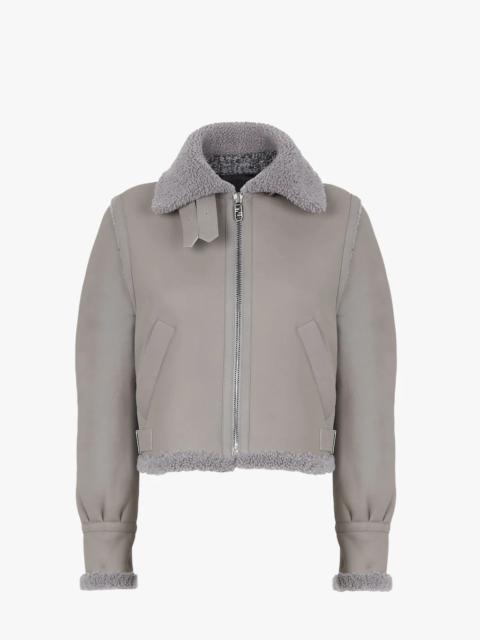 Gray leather and shearling jacket