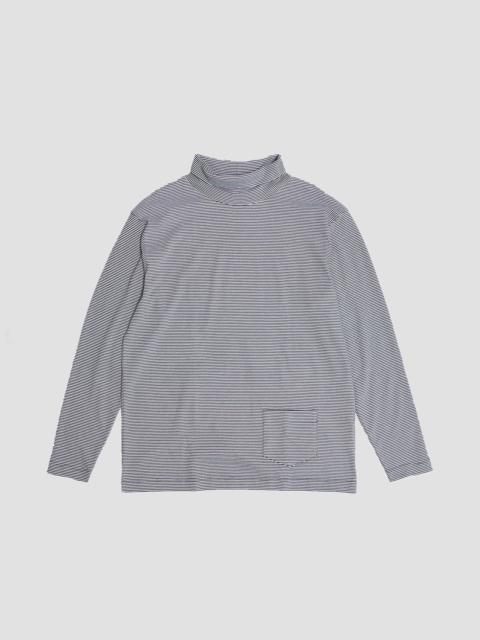 Nigel Cabourn Nigel Cabourn x Sunspel Relaxed Heavyweight Supima Roll Neck in Navy/White Micro Stripe