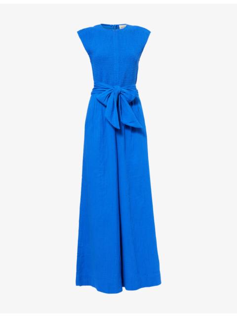 ME+EM Wide-Leg Smocked Cotton-Cheesecloth Jumpsuit