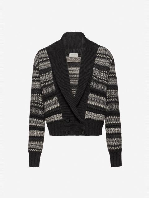 MAGDA BUTRYM Patterned cashmere cardigan with shawl collar in grey