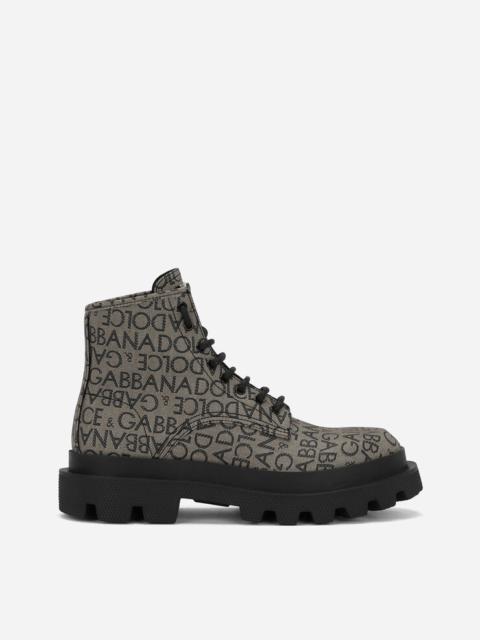 Coated jacquard ankle boots