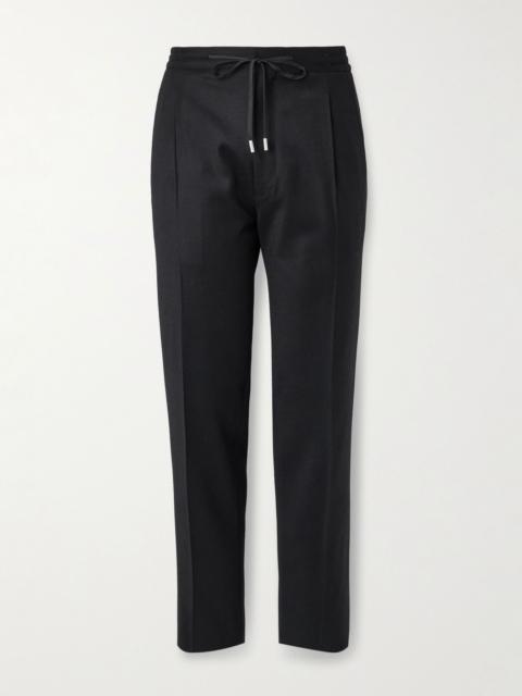 LARDINI Straight-Leg Pleated Stretch Virgin Wool and Cashmere-Blend Drawstring Trousers Black
