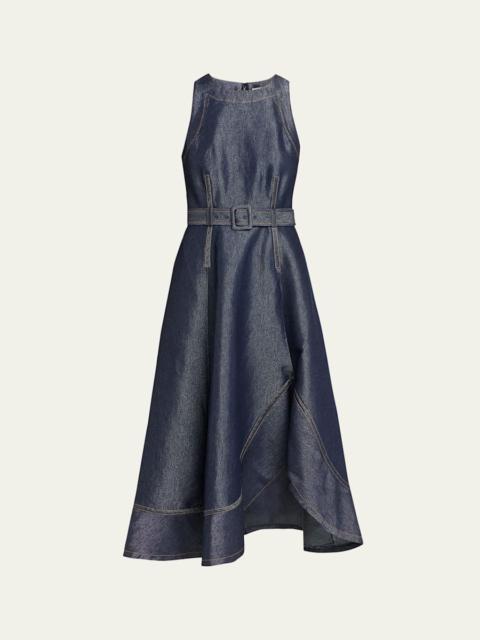 Cinq à Sept Zelda Sleeveless Glitter Denim Midi Dress