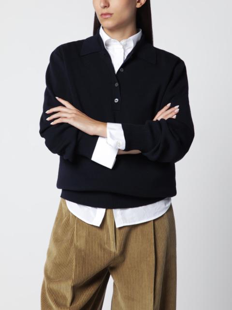 RÓHE Navy Blue Merino Wool Polo Shirt