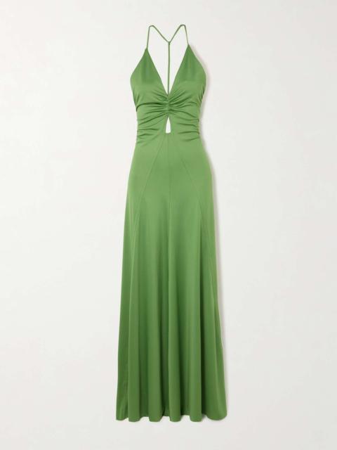 Victoria Beckham Cutout ruched stretch-satin gown Green