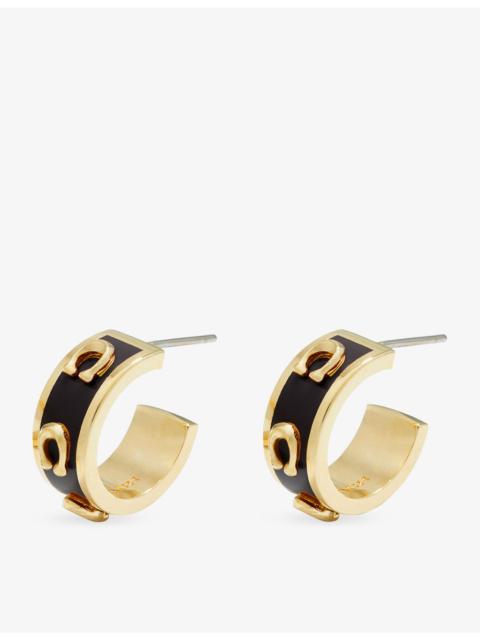 COACH Signature Enamel Gold-Plated Brass Hoop Earrings