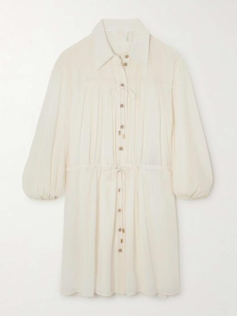 Chloé Tiered embellished cotton and silk-blend crepon mini shirt dress