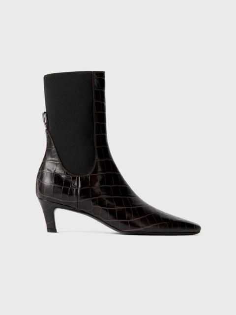 TOTEME The Mid Heel Leather Boot dark brown croco