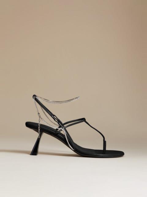 The Linden Sandal in Black with Crystals