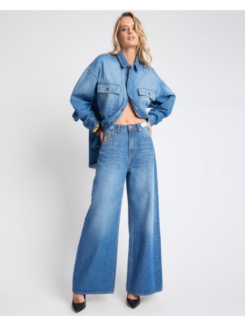 ONE TEASPOON Love Machines Mid Waist Super Wide Leg Denim Jeans - Pacifica Blue
