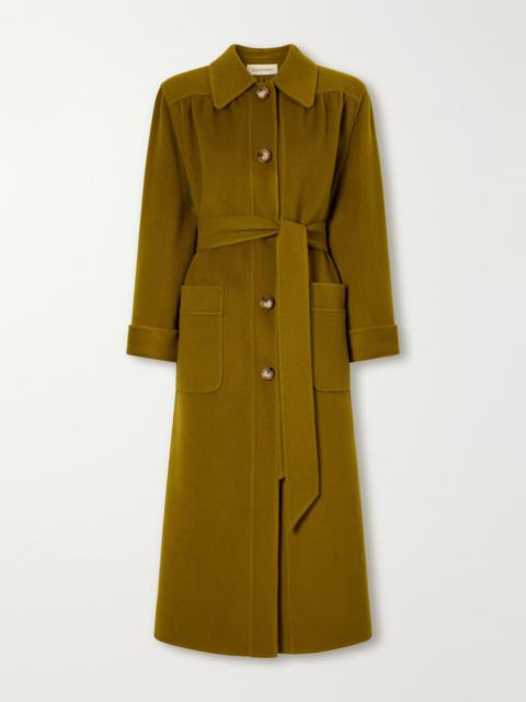 Valentino Belted gathered felted wool and cashmere-blend coat Brown
