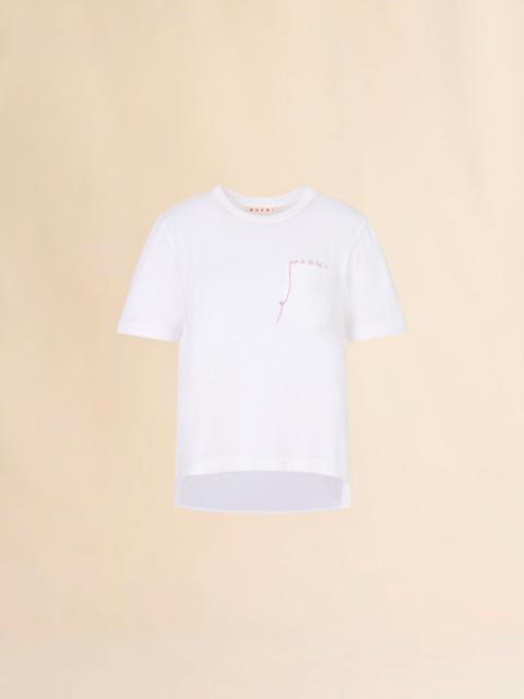 WHITE COTTON T-SHIRT WITH HANDSTITCHED MARNI LOGO