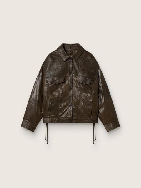 Golden Goose Women's jacket in dark green waxed nappa leather with panels