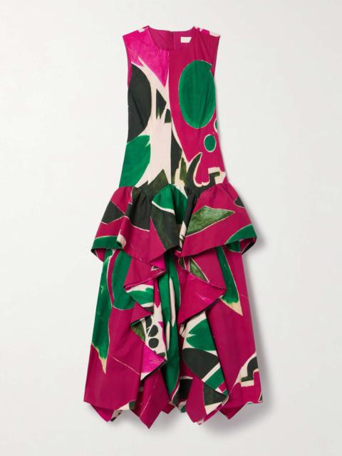 ULLA JOHNSON + Lee Krasner Mural draped printed cotton-poplin gown Pink