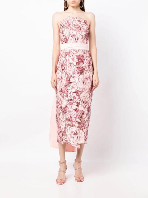 Marchesa STRAPLESS COLUMN MIDI DRESS