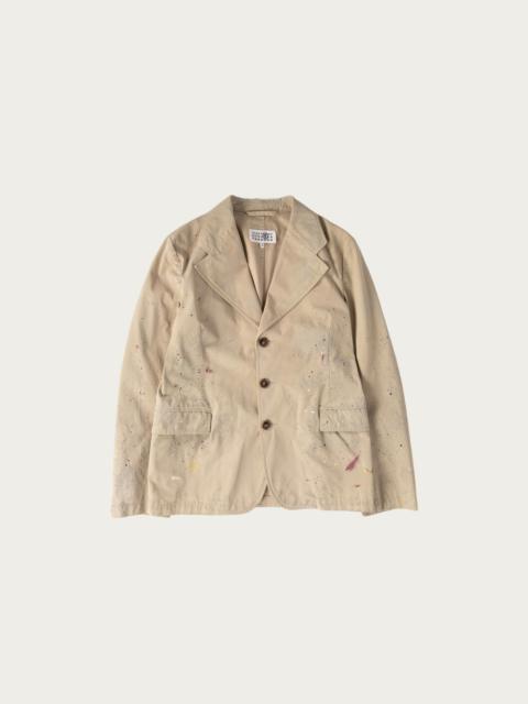 MM6 Maison Margiela Single Breasted Paint Splatter Jacket - Sand Beige