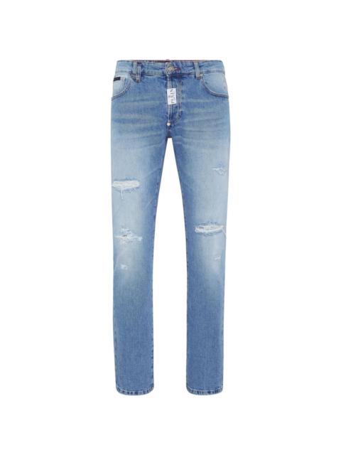 distressed-effect straight-leg jeans