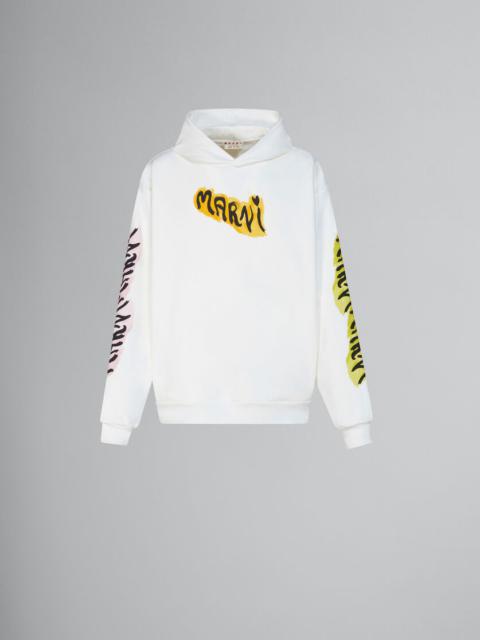 Marni WHITE BIO COTTON HOODIE WITH GRAFFITI PRINTS