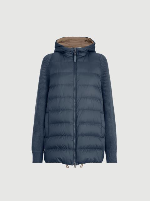 Brunello Cucinelli Water-resistant matte nylon hooded down jacket with virgin wool, cashmere and silk knit sleeves and 