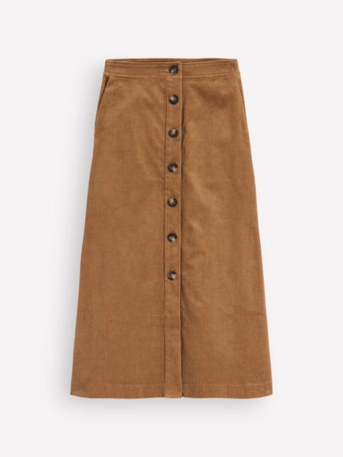 BODEN Val Button Cord Midi Skirt-Gingerbread