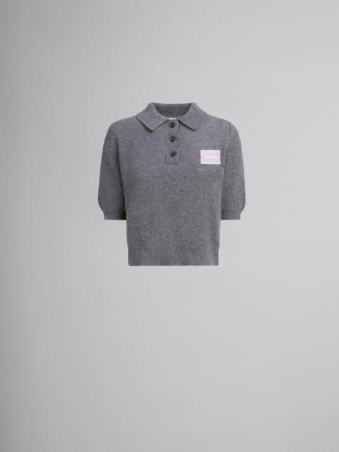 Marni GREY CASHMERE POLO JUMPER WITH MARNI PATCH