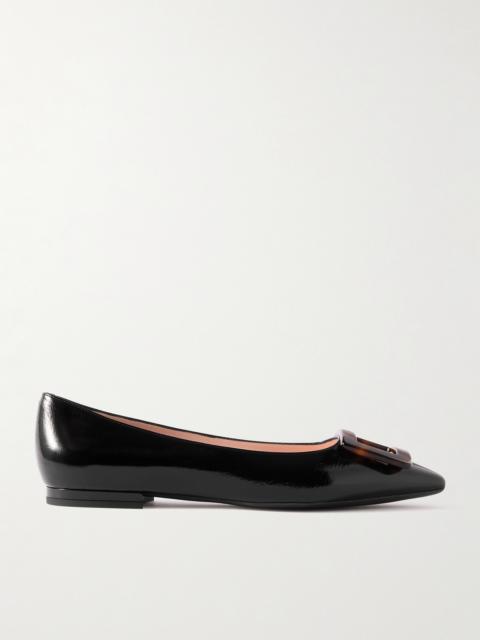Roger Vivier Gommettine Buckled Glossed Crinkled-leather Ballet Flats