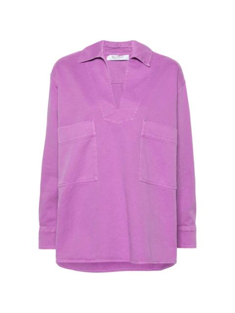 twill cotton V-neck blouse