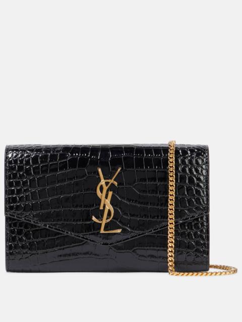 SAINT LAURENT Uptown croc-effect leather wallet on chain