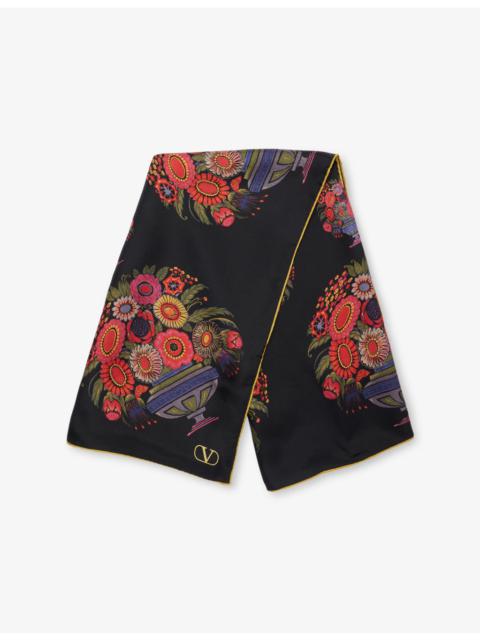 Valentino Floral Print Silk Foulard Scarf