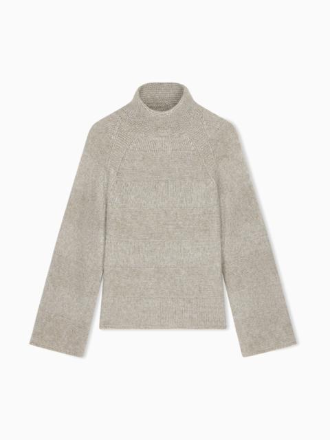 EMPORIO ARMANI HIGH-NECK PLAIN AND REVERSE KNIT SWEATER IN ALPACA AND WOOL