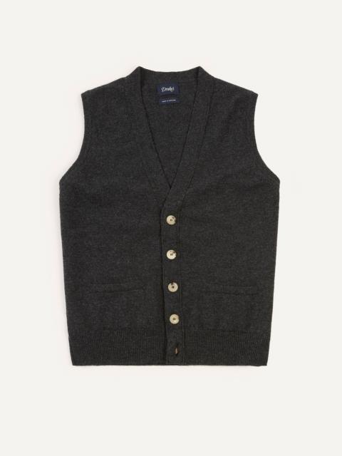 Drake's Charcoal Lambswool Sleeveless Cardigan
