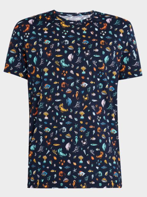 Derek Rose Men's Robin Sea Creatures Print Crewneck T-Shirt