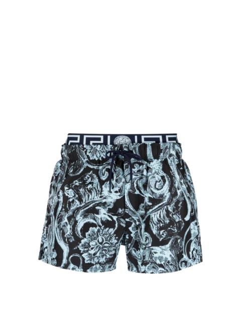Barocco print layered swim shorts
