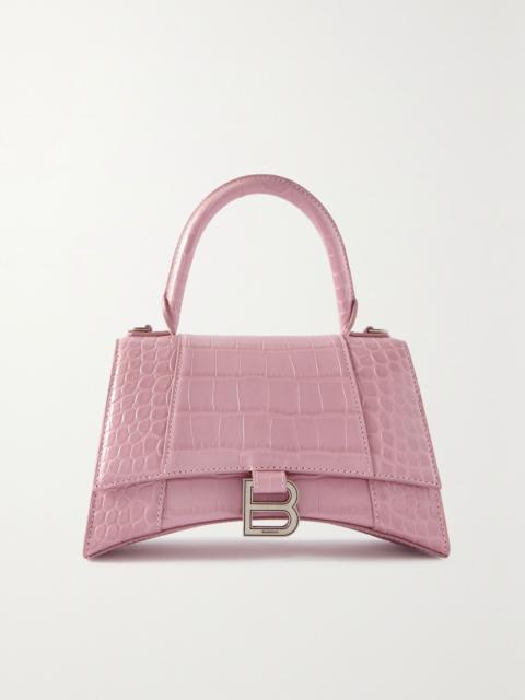 BALENCIAGA Hourglass small croc-effect leather tote Pink