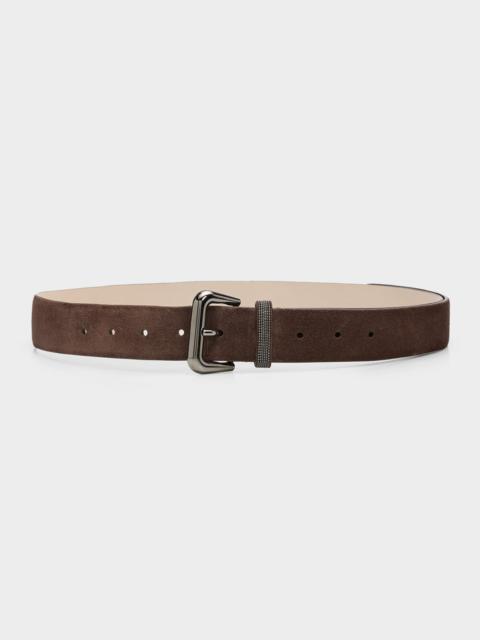 Brunello Cucinelli Monili-Trim Suede Belt