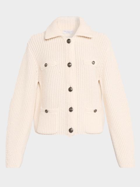 Brunello Cucinelli Cashmere Rib Collared Cardigan