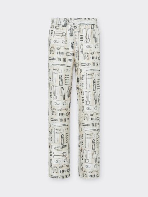 Ferrari Silk Twill Trousers with Officina Print