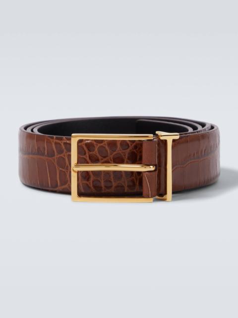 T Loop croc-effect leather belt