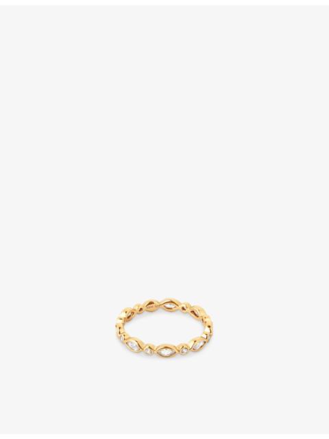ASTRID & MIYU Navette 18ct yellow gold-plated sterling-silver and zirconia band ring