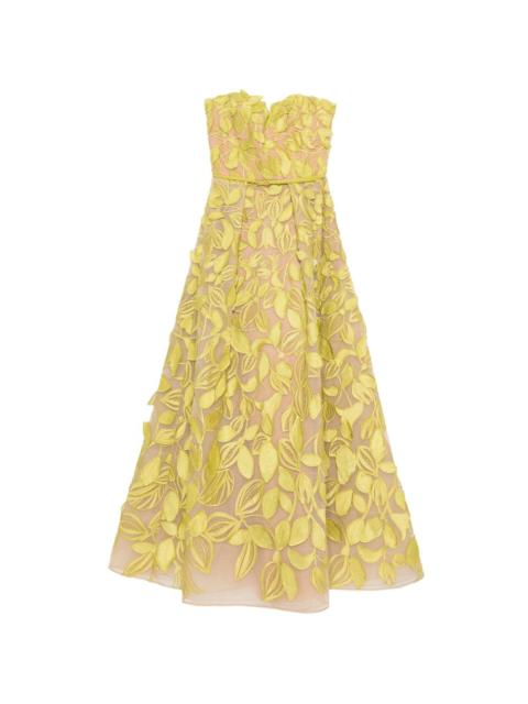 ELIE SAAB strapless leaf applique dress