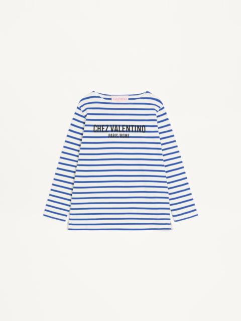Valentino LONG-SLEEVED COTTON T-SHIRT WITH CHEZ VALENTINO PRINT