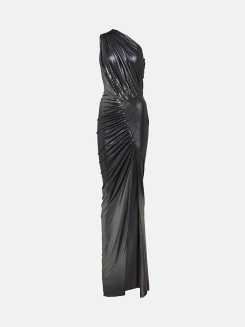One-shoulder ruched metallic gown