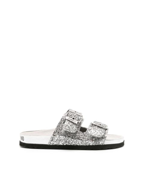 Moschino glitter-detail double-buckle slides