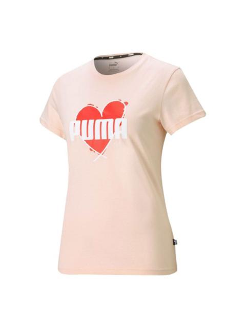 (WMNS) PUMA Heart Tee Love Printing Logo Sports Round Neck Short Sleeve Pink Red 845596-27