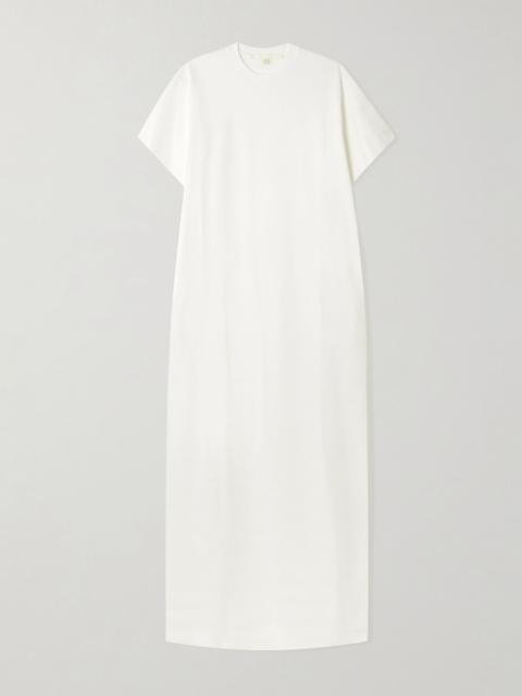 RÙADH Braun embroidered organic cotton-jersey maxi dress White