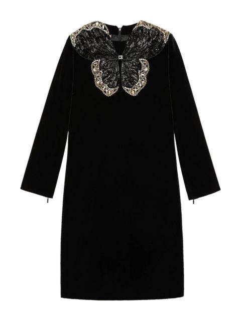 Short velvet dress with sequin butterfly