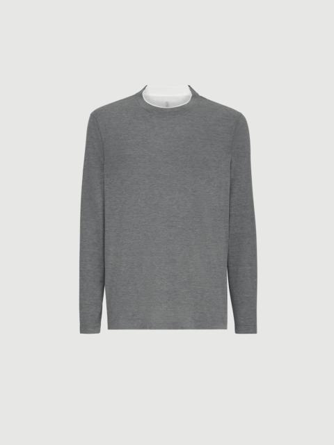 Brunello Cucinelli Silk and cotton lightweight jersey long sleeve crew neck T-shirt with contrast detail