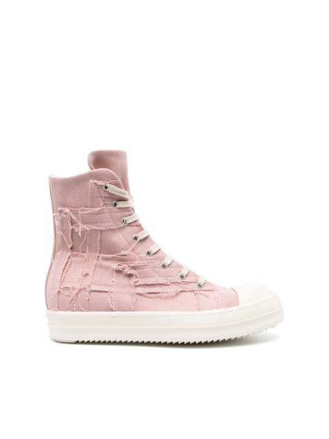 distressed high-top trainers
