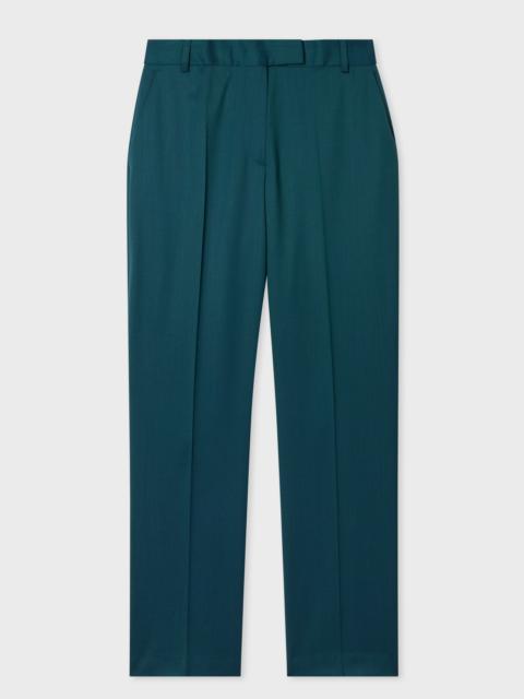 Women's Petrol Green Slim-Fit Wool-Blend Trousers