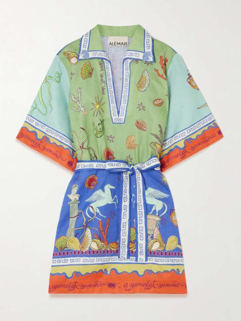 ALÉMAIS +  Sam Pauletto Surrealist Summer belted printed linen mini dress Multi